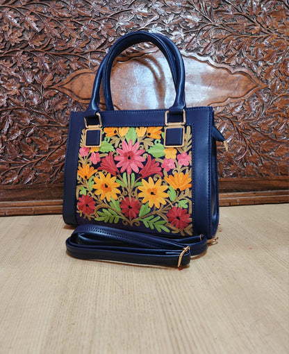 Suede Leather Square Embroidery Sling Bags
