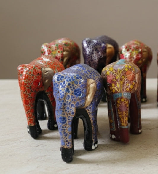 Kashmir Papier Mache Elephants (8 inches)