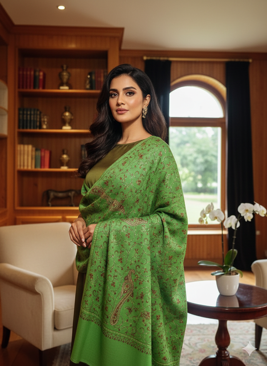 Kashmiri Pure Pashmina Shawl Green Colour