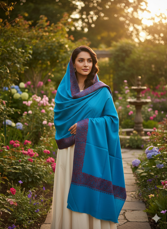 Kashmiri Pure Pashmina Shawl Blue Colour