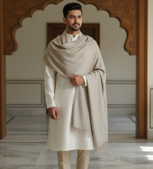 Pure Pashmina Shawl for Men – Undyed & Unbleached Natural Wool