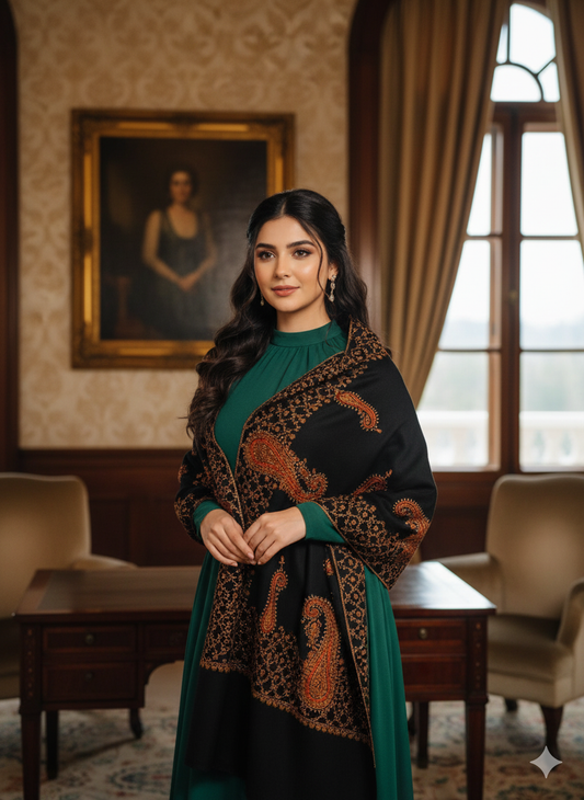 Kashmiri Pure Pashmina Shawl Black Colour