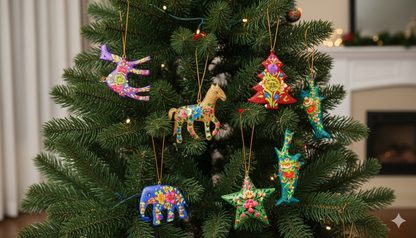 Kashmiri Papier-Mâché Christmas Tree Decorations
