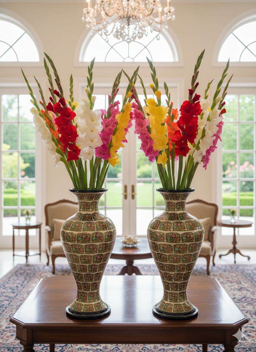 Kashmir Handcrafted Papier Mache Flower Vase Pair