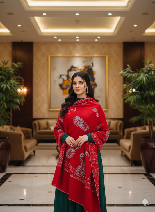 Kashmiri Pure Pashmina Shawl Red Colour