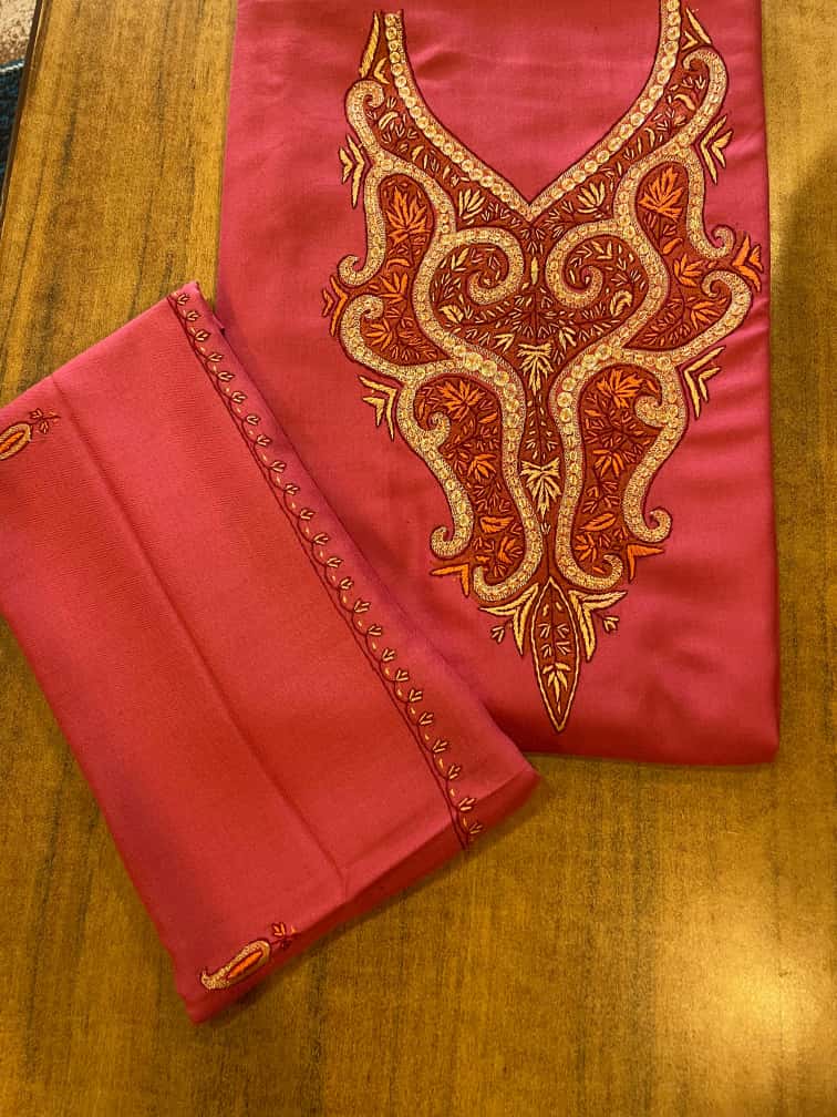 Hand Sozni Infused with Tilla Work Suit in Cherry