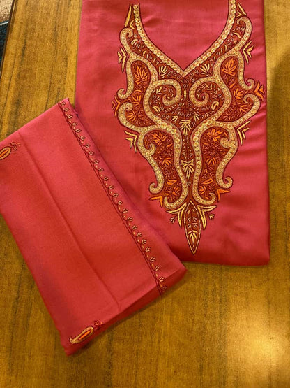 Hand Sozni Infused with Tilla Work Suit in Cherry