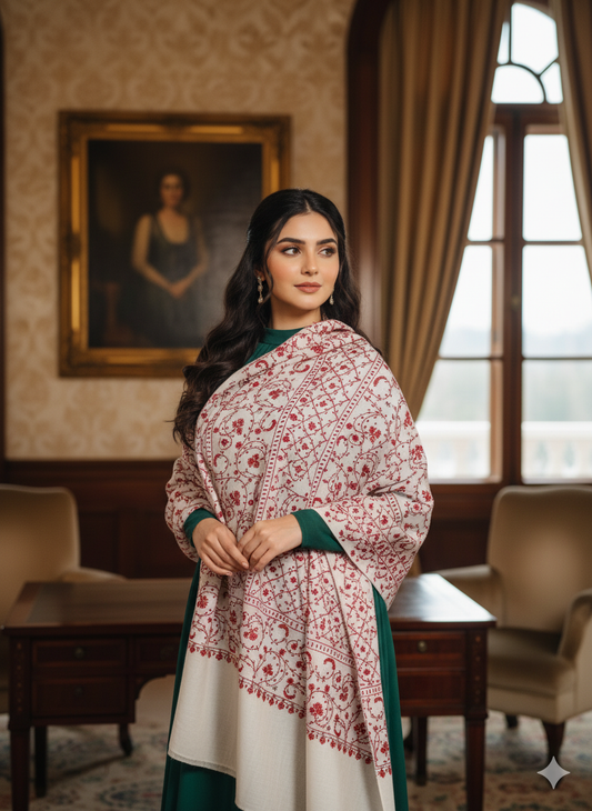 Kashmiri Pure Pashmina Shawl Cream Colour