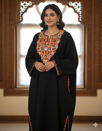 Beautiful Aari Work Pheran in Cashmilon Black Colour