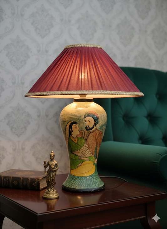 Umar Khayam Style Kashmir Papier-Mâché Bedside Lamp with Shade (Antique)