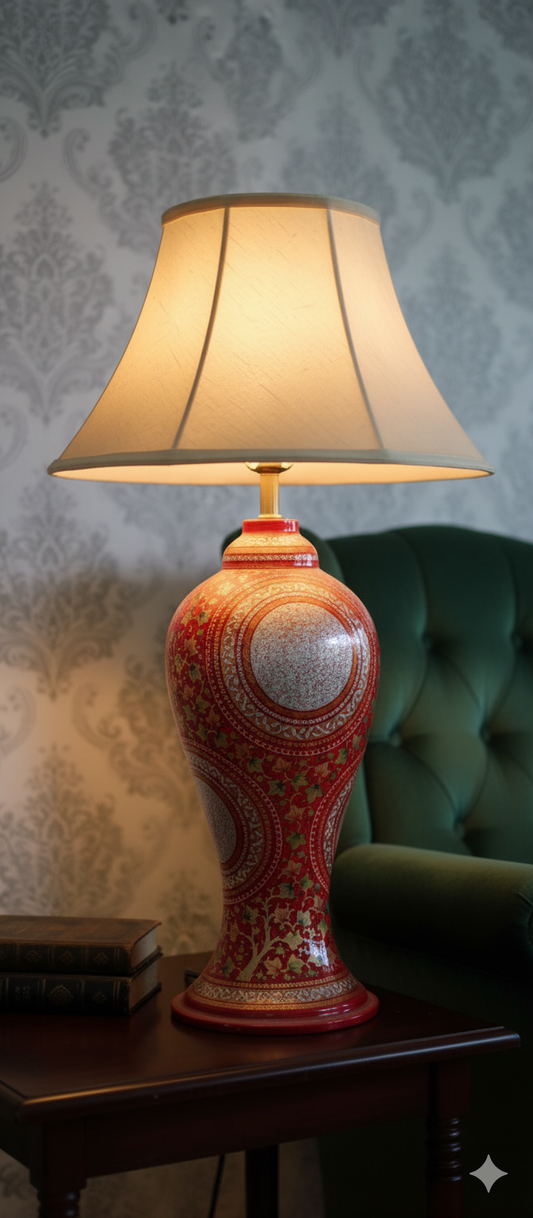 18 inches Handcrafted Papier Mache Bedside Lamp with Shade