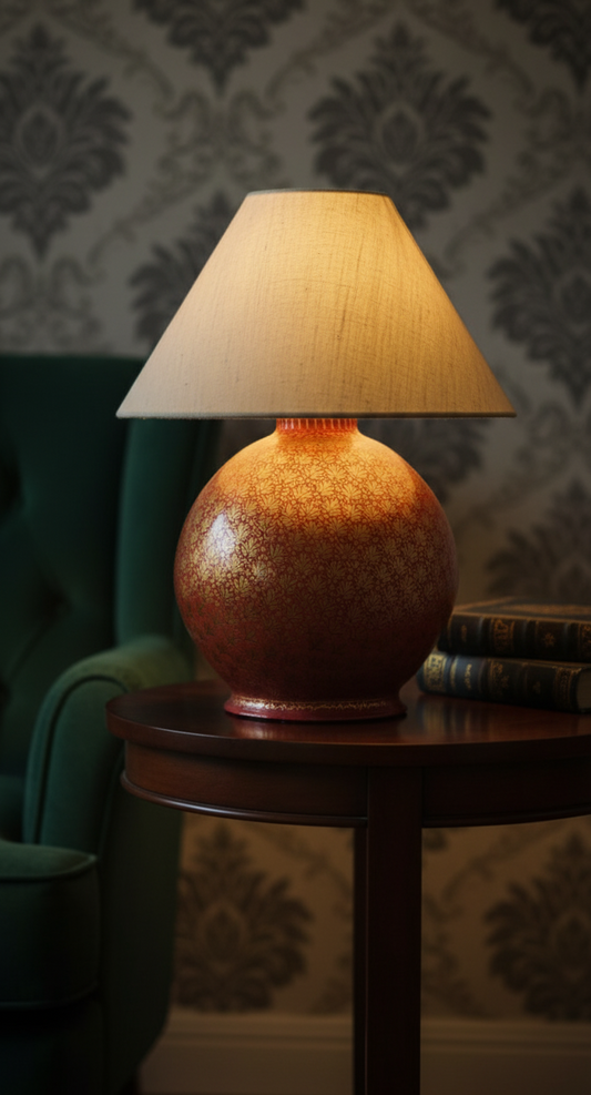 Papier-Mâché Bedside Lamp with Shade