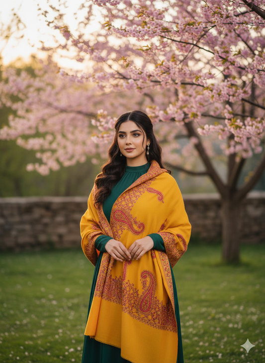 Kashmiri Pure Pashmina Shawl Yellow Colour