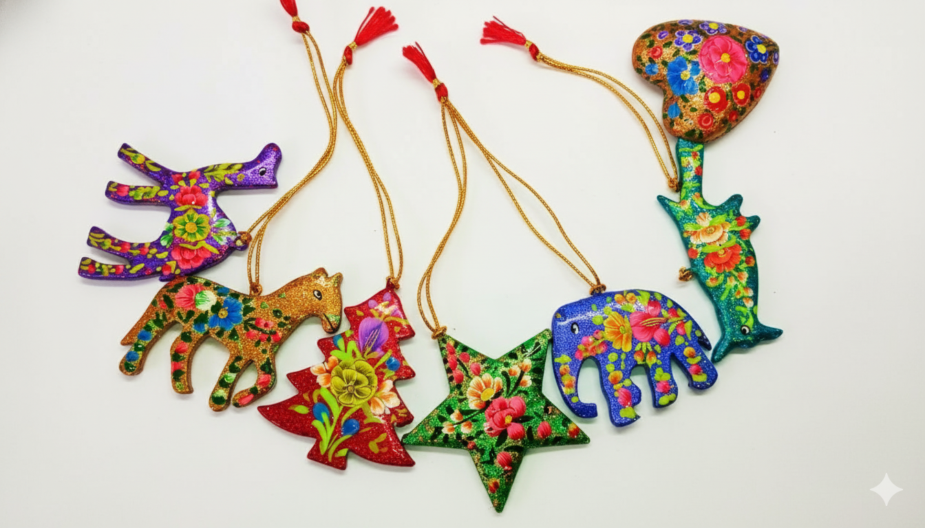 Kashmiri Papier-Mâché Christmas Tree Decorations