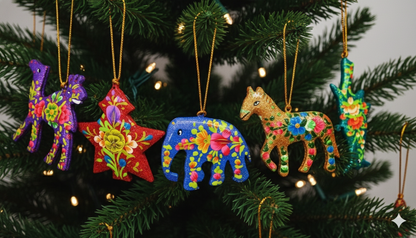 Kashmiri Papier-Mâché Christmas Tree Decorations