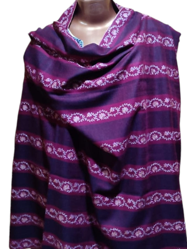 Pure Pashmina Shawl in Purple Embroidered Bands