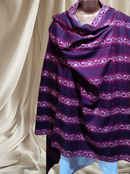 Pure Pashmina Shawl in Purple Embroidered Bands