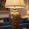 Papier Mache Bedside Lamp with Shade
