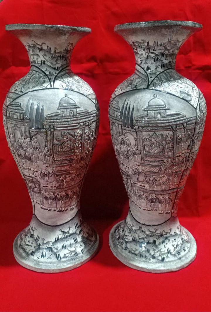 Mughal Courtroom 20 Inch Papier Mâché Vase Pair - Image 2