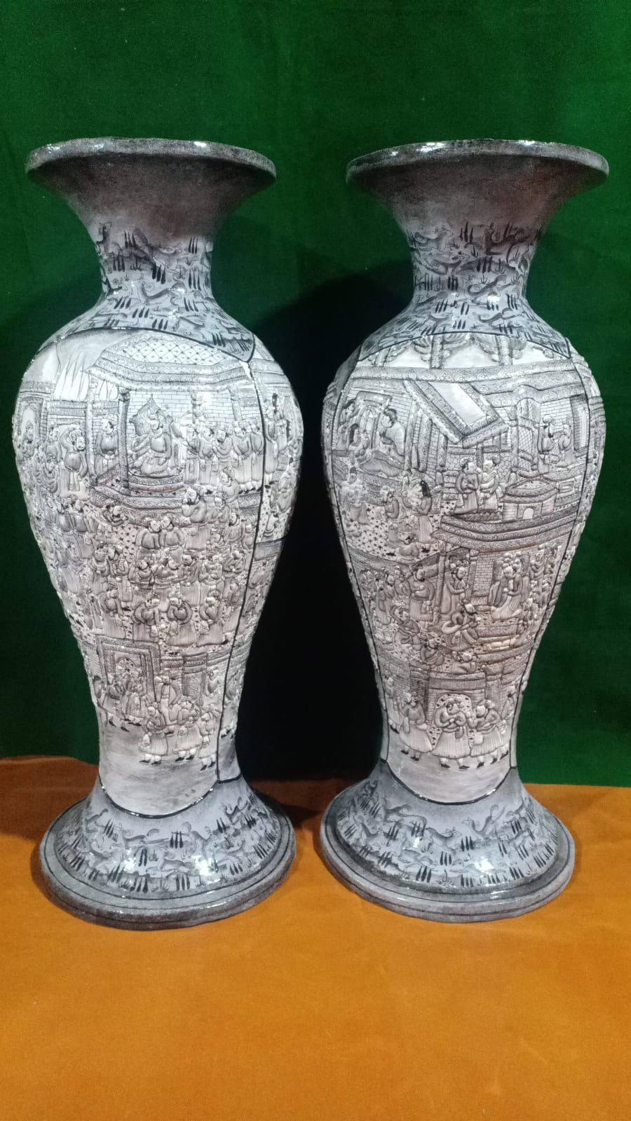 Mughal Courtroom 20 Inch Papier Mâché Vase Pair