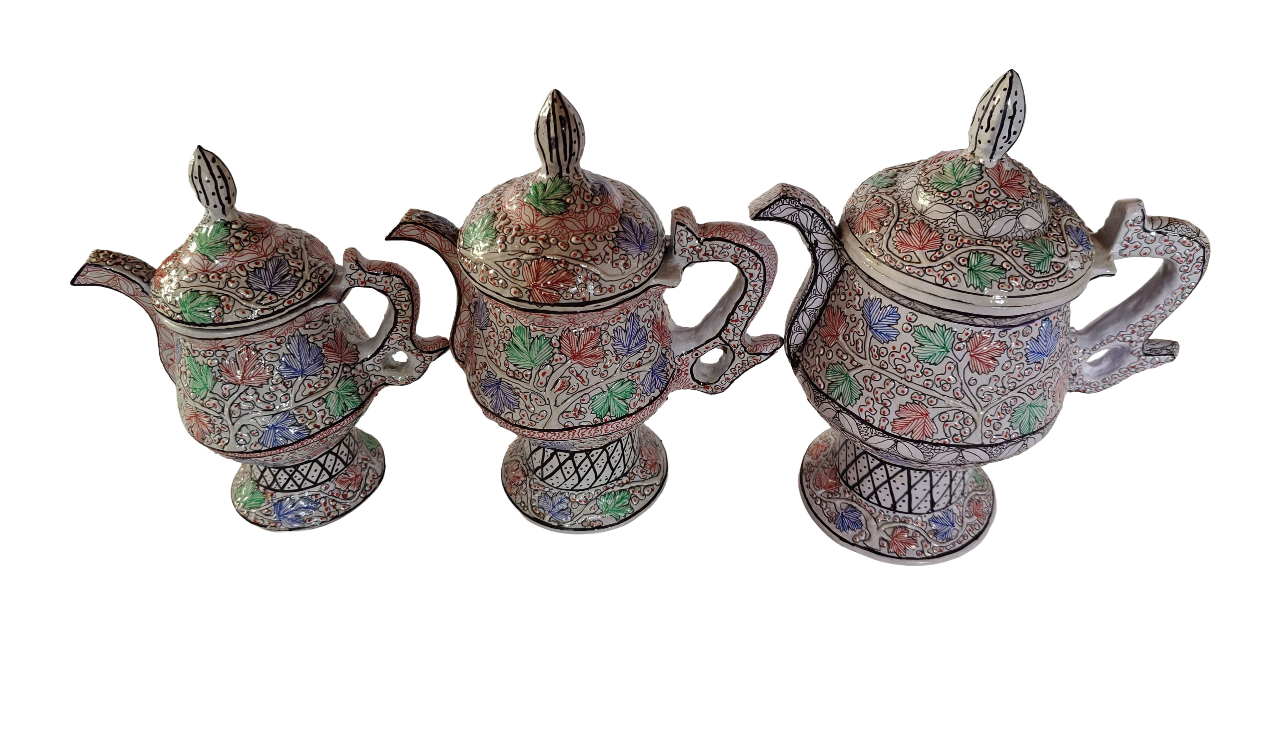 Kashmiri Papier Mâché Samovar Set of 3 White - Image 2
