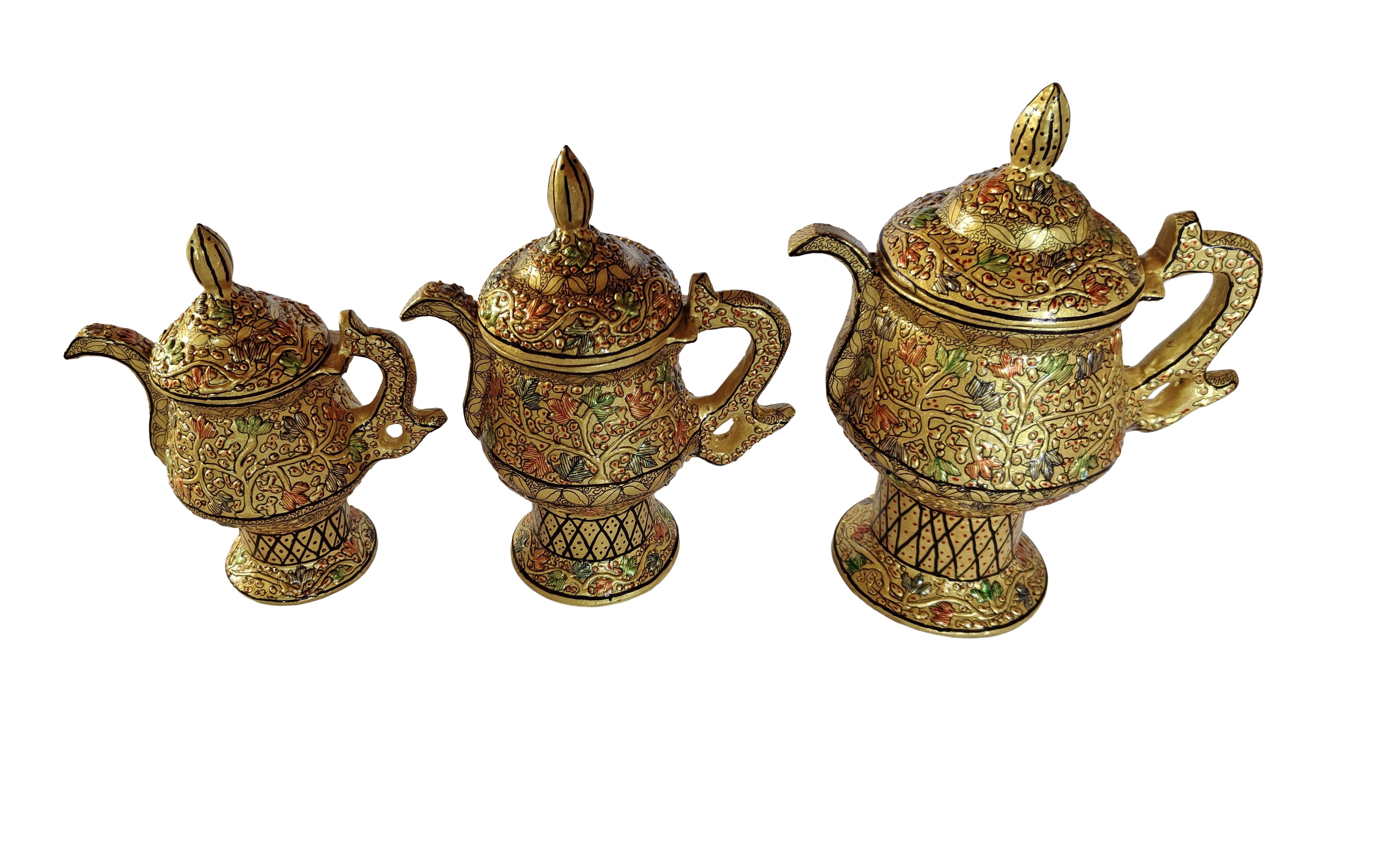 Kashmiri Papier Mâché Samovar Set of 3 Golden - Image 2