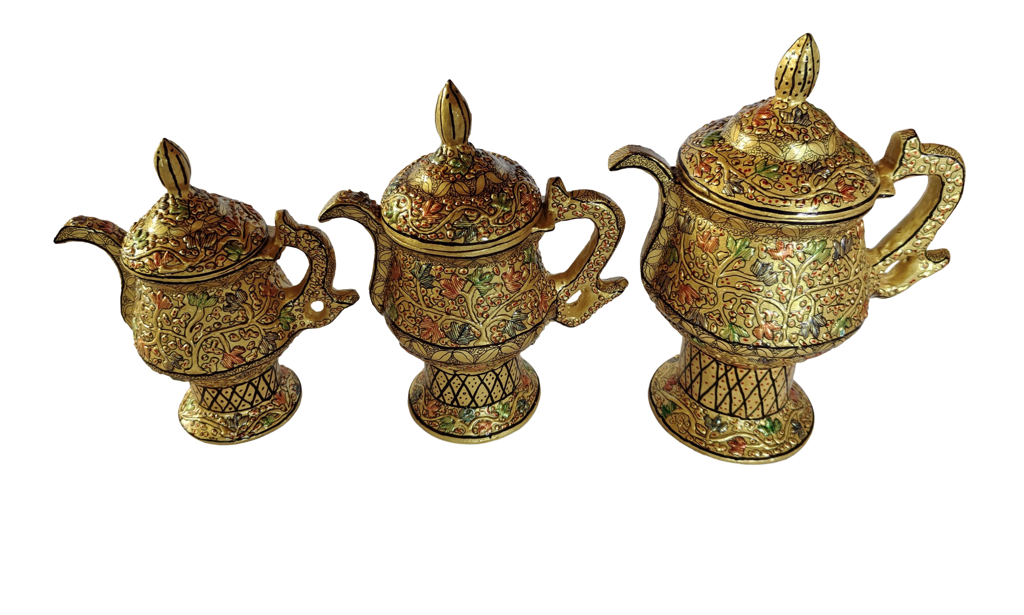 Kashmiri Papier Mâché Samovar Set of 3 Golden