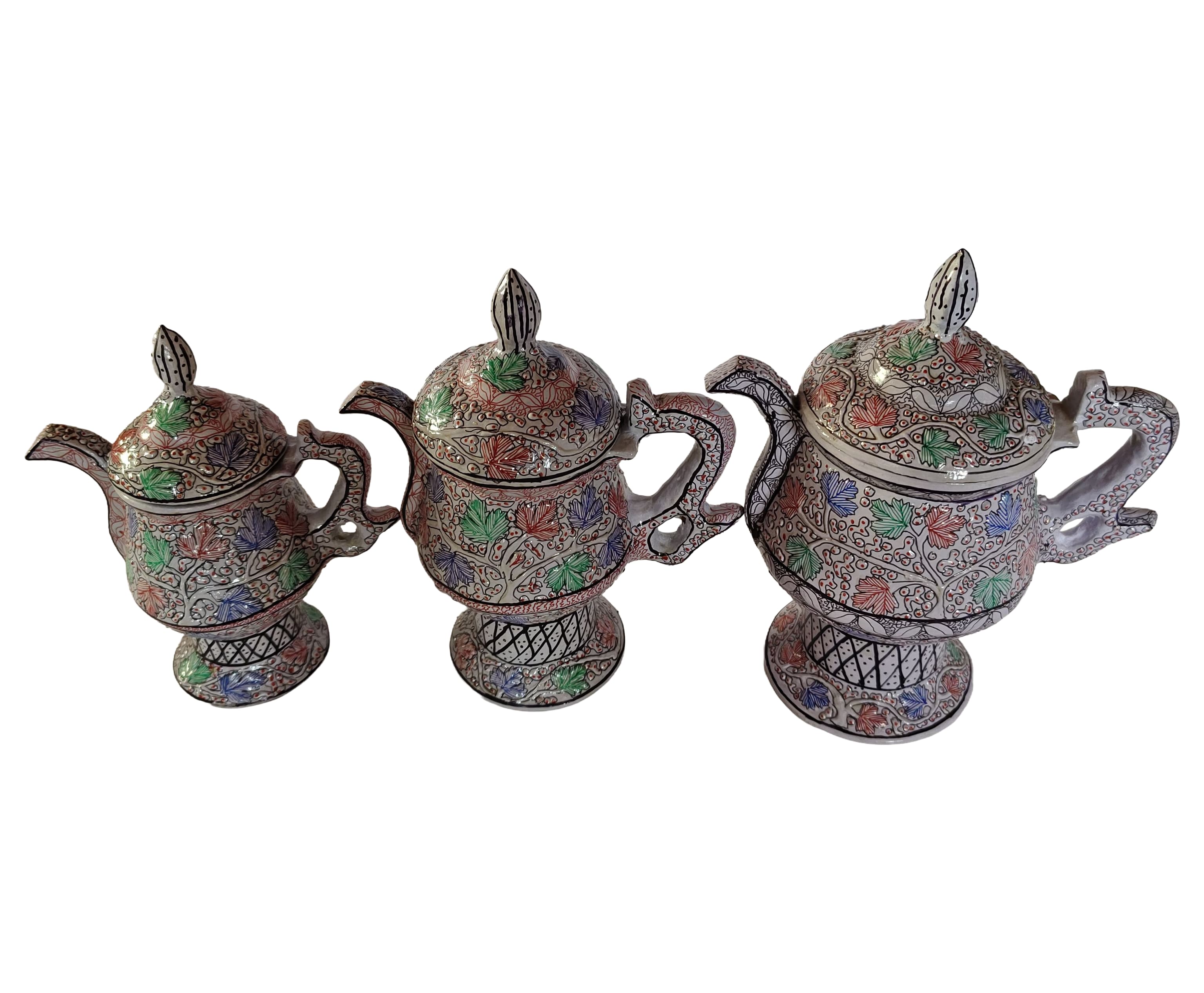 Kashmiri Papier Mâché Samovar Set of 3 White