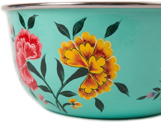 Artisan Hand-Painted Floral Stainless Steel Mixing Large Decorative Serving & Preparation Bowl
