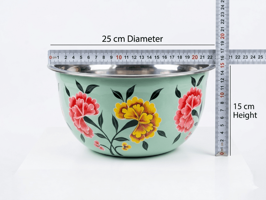 Artisan Hand-Painted Floral Stainless Steel Mixing Large Decorative Serving & Preparation Bowl - Image 2