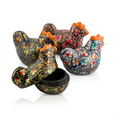 Handcrafted Kashmir Papier-Mâché Rooster Box (Set of 4)